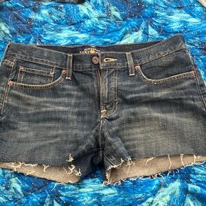 Lucky Brand Women's Dark Blue Frayed Jean Shorts